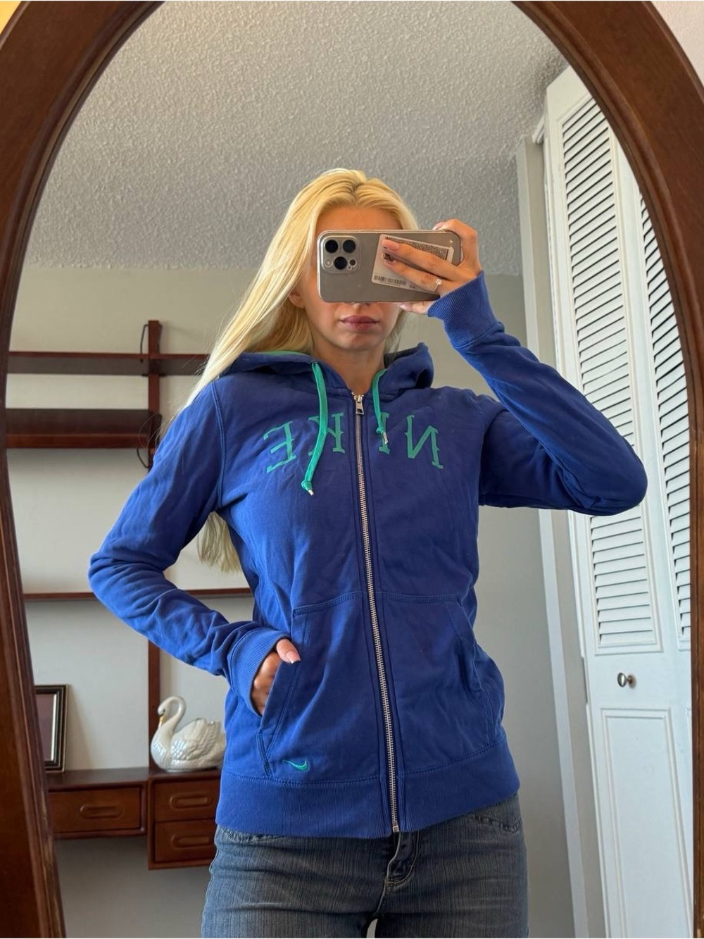 Nike Blue Zip-Up Hoodie with Green Accents